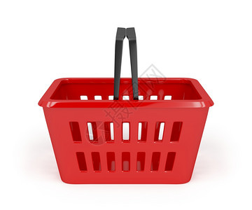 白色背景的空红购物篮图片