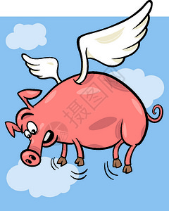 猪飞翔时的卡通插图图片