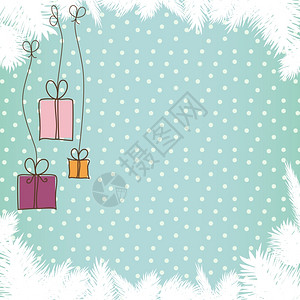 美女圣诞带有雪地背景礼品盒的圣诞节卡设计图片