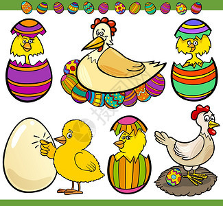 以鸡和东蛋为主题的欢乐节日漫画插图图片