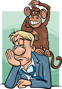 漫画幽默概念图解猴子在你的背上说着或谚语图片