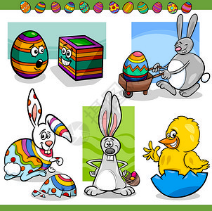 以兔子鸡彩蛋为主题的欢乐男子复活节主题的漫画插图图片