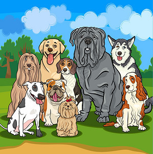 滑稽纯种狗角色组的漫画插图图片