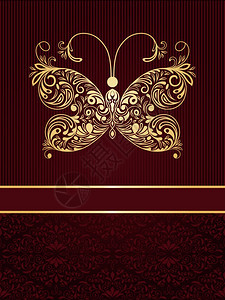 带有金蝴蝶的无缝老式花纹贺卡图案矢量设计元素图片