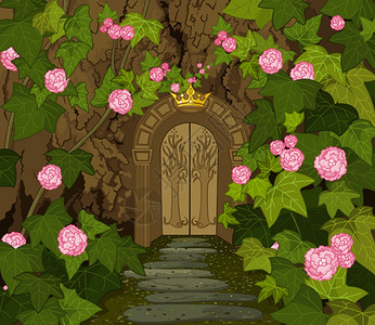 常春藤吊兰通往魔法精灵城堡的大门插画