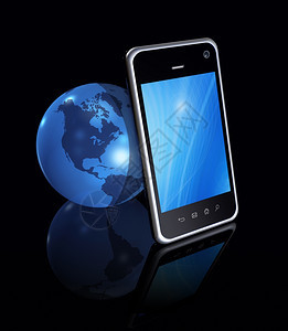 3d智能手机移动电话和世界地球图片