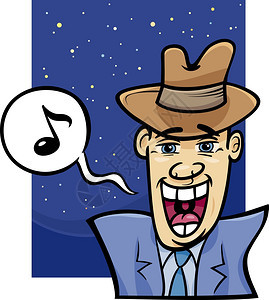 男人在夜里唱歌的卡通概念插图图片