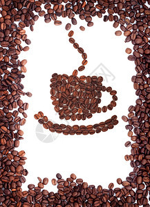 白色背景的豆子咖啡杯图片