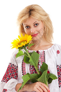 妇女穿着乌克兰国服穿着向日葵图片