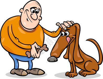 男子给狗吃零食的漫画插图图片