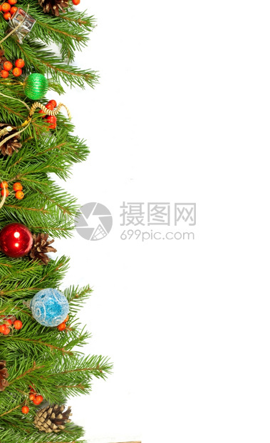 圣诞节背景有球和装饰白背景孤立图片