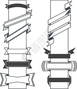 由各种矢量黑设计反向带和老式风格横幅组成的一套图片