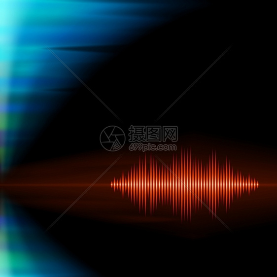 橙色亮的音频波形极光背景有尖峰图片