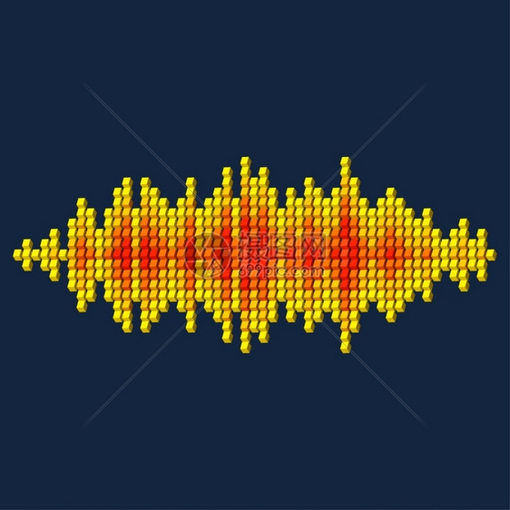 由立方体像素制成的3d黄色声音波形图片