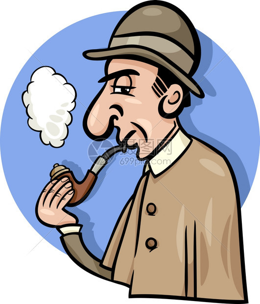 复古侦探抽烟管的漫画插图图片