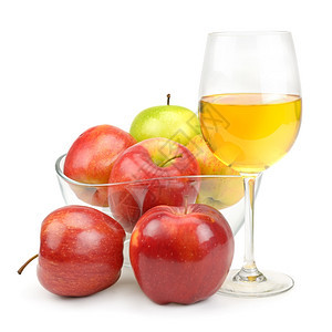 白色背景上分离果汁的苹和玻璃图片