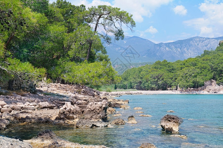 海湾山峰和光滑的海岸图片