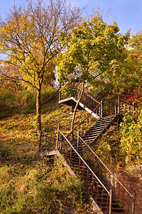 位于andrew的木制楼梯在秋天下降kievuraine图片