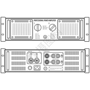 音频语言放大器扩音设备矢量大纲单色音响喇叭放大器前面板插画