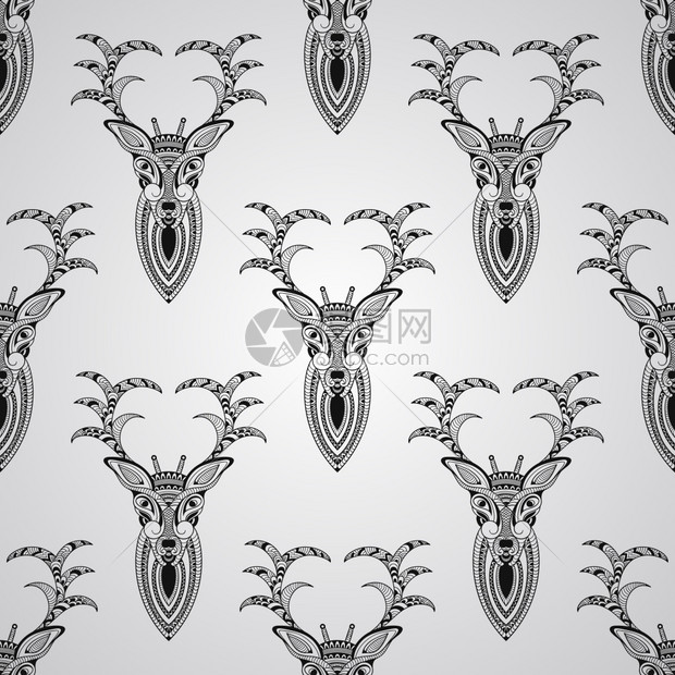 无缝鹿头图案矢量设计背景图片