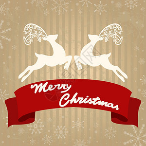 以带丝的圣诞贺卡上两头鹿的矢量插图图片
