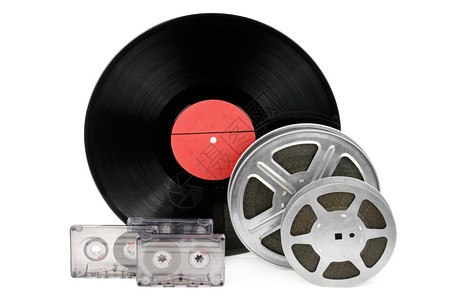 白色背景隔离的录音磁带记和电影图片