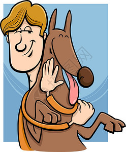 男人拥抱狗的漫画插图图片