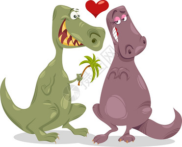 情人节卡通恐龙坠入爱河图片