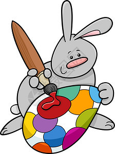 可爱的复活节兔子画大蛋的漫插图图片
