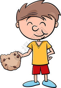 男孩吃美味饼干的漫画插图图片