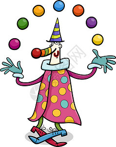 滑稽小丑马戏团表演者杂耍球的漫画插图图片