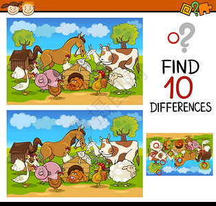 为学龄前儿童寻找差异教育游戏的漫画插图图片
