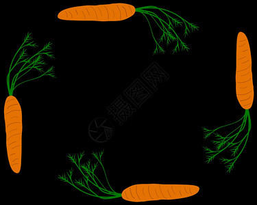 胡萝卜作为黑色背景的蔬菜框背景图片