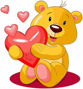 情人抱可爱的小熊抱着红心插画
