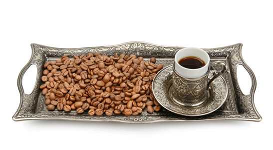白底孤立的茶叶和咖啡谷图片