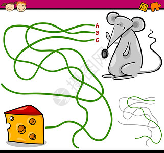 为有老鼠和奶酪的学龄前儿童提供教育路径或迷宫游戏的漫画插图图片