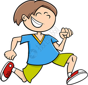 卡通可爱快乐跑步的小男孩插图图片