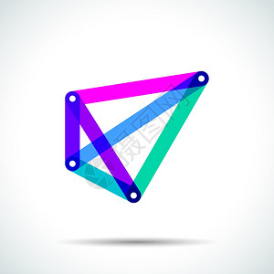 前方路口注意安全标志带有交叉透明线和点的抽象金字形标志插画