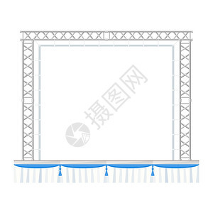 彩色平面设计带横幅的金属舞台带横幅的矢量平板式分段预制音乐会金属舞台图片