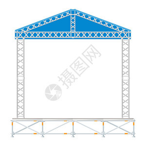 带屋顶的金属舞台矢量平板风格带蓝色屋顶的金属舞台图片