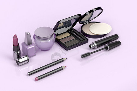 紫色背景上的化妆品图片