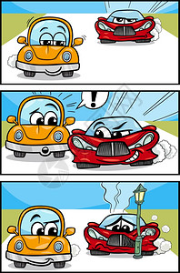 汽车在路上漫画故事的插图图片