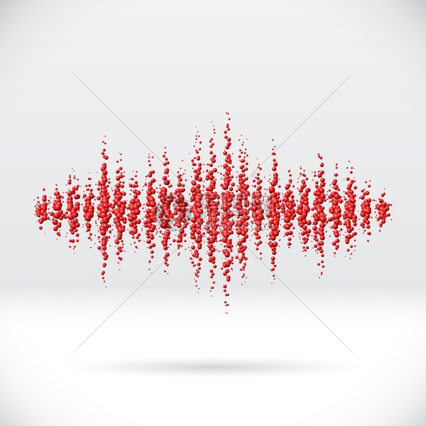 由混乱的分散红色球组成声波形图片