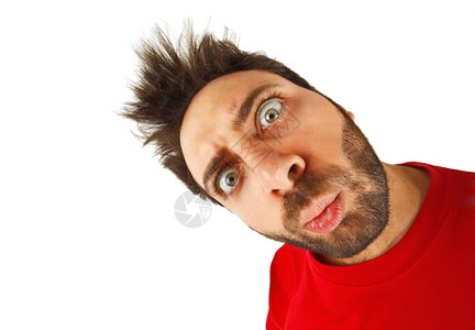 白色背景上露出惊讶表情的男孩图片素材