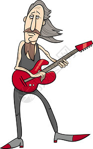 带电吉他的老摇滚人音乐家的漫画插图图片