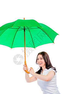 美丽的女人从雨伞中遮盖着图片