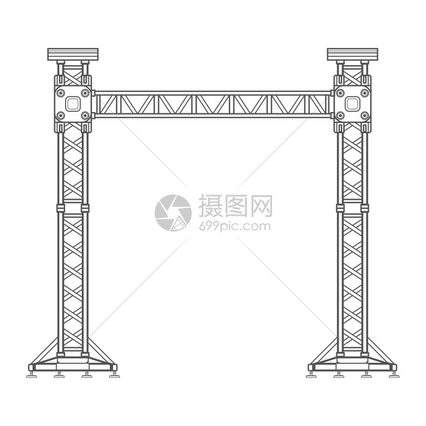 矢量深灰色轮廓级声光照明铝透塔升降建筑图解图片