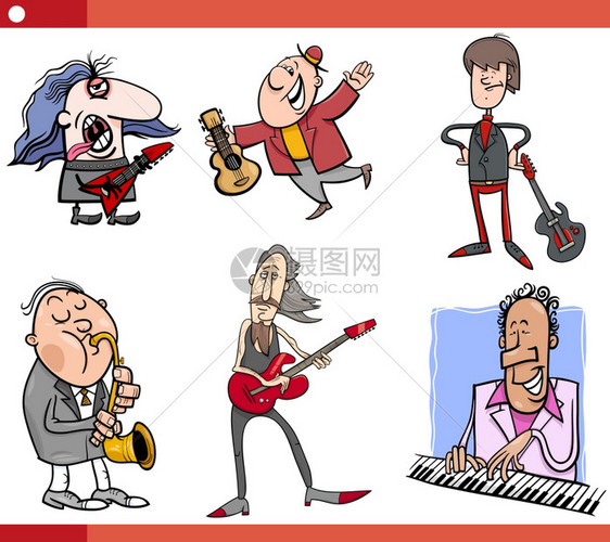 播放乐器的一套音角色漫画插图图片
