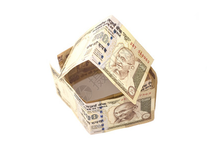 由50卢比印地安钞票制成的房屋白纸钞被隔绝图片