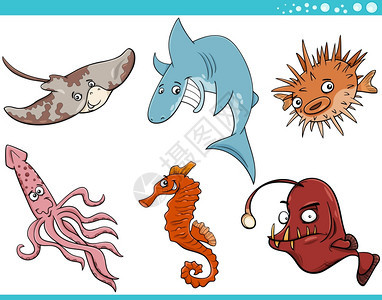 有趣的海洋生命动物系列漫画插图图片